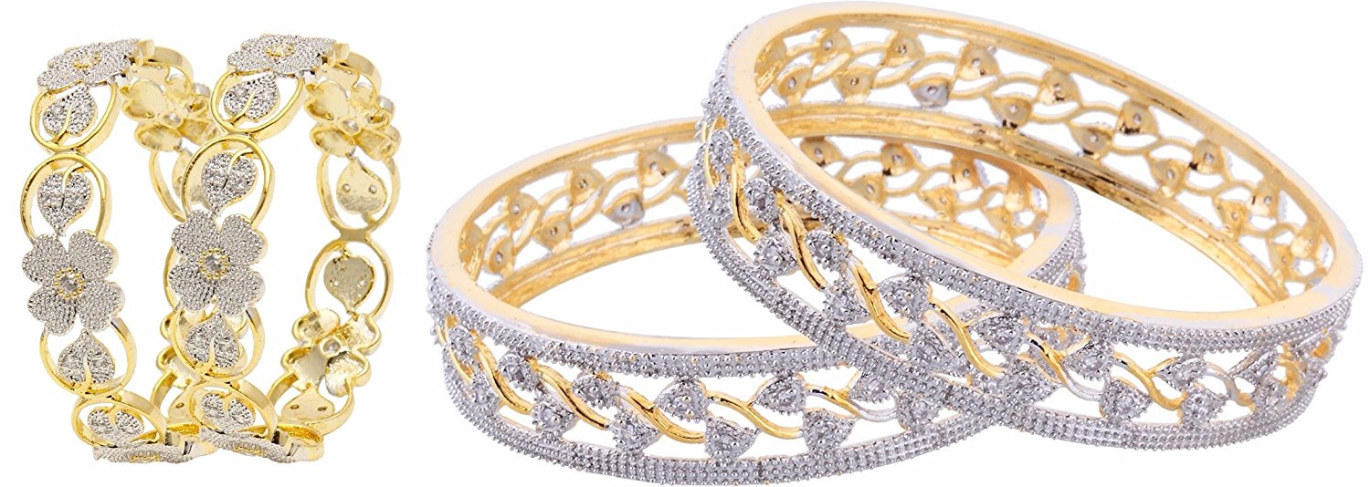Quail Gold Plated American Diamond Bangle Combo for Girls & Women