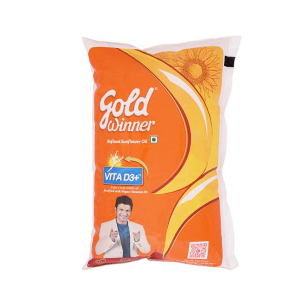 Gold Winner Refined Sunflower Oil Pouch  (1 L) - Vita D3+