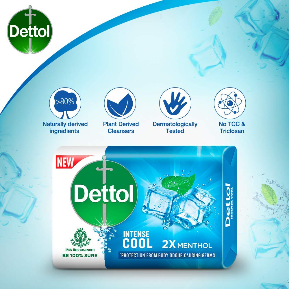 Dettol Germ Protection Bathing Bar Soap, Cool, 125g (Pack of 5)