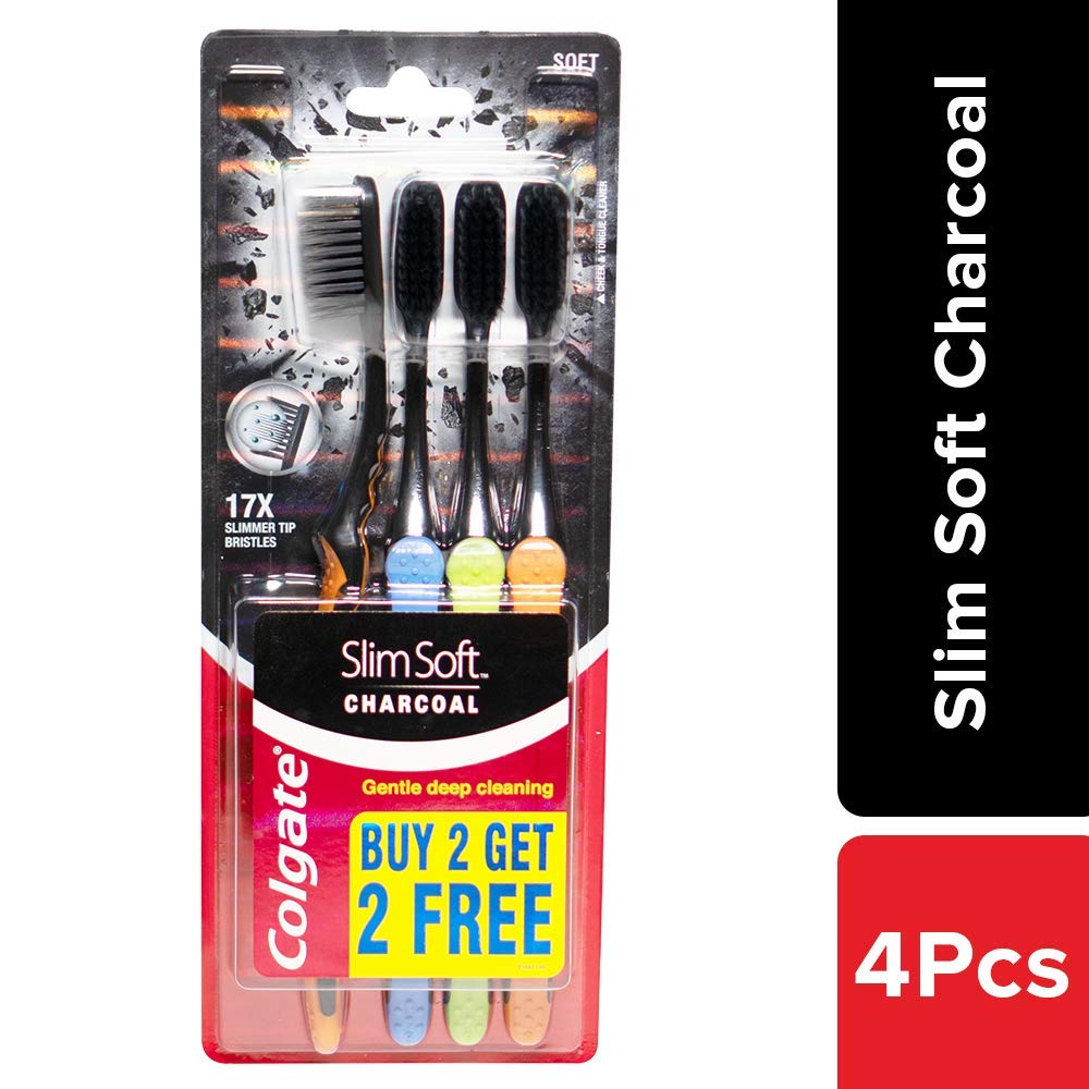 Colgate Slim Soft Charcoal Toothbrush - 4 Pcs