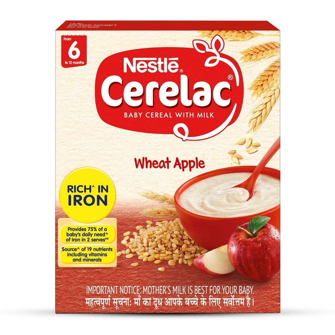 Nestlé CERELAC Baby Cereal with Milk, Wheat Apple – From 6 Months, 300g BIB Pack