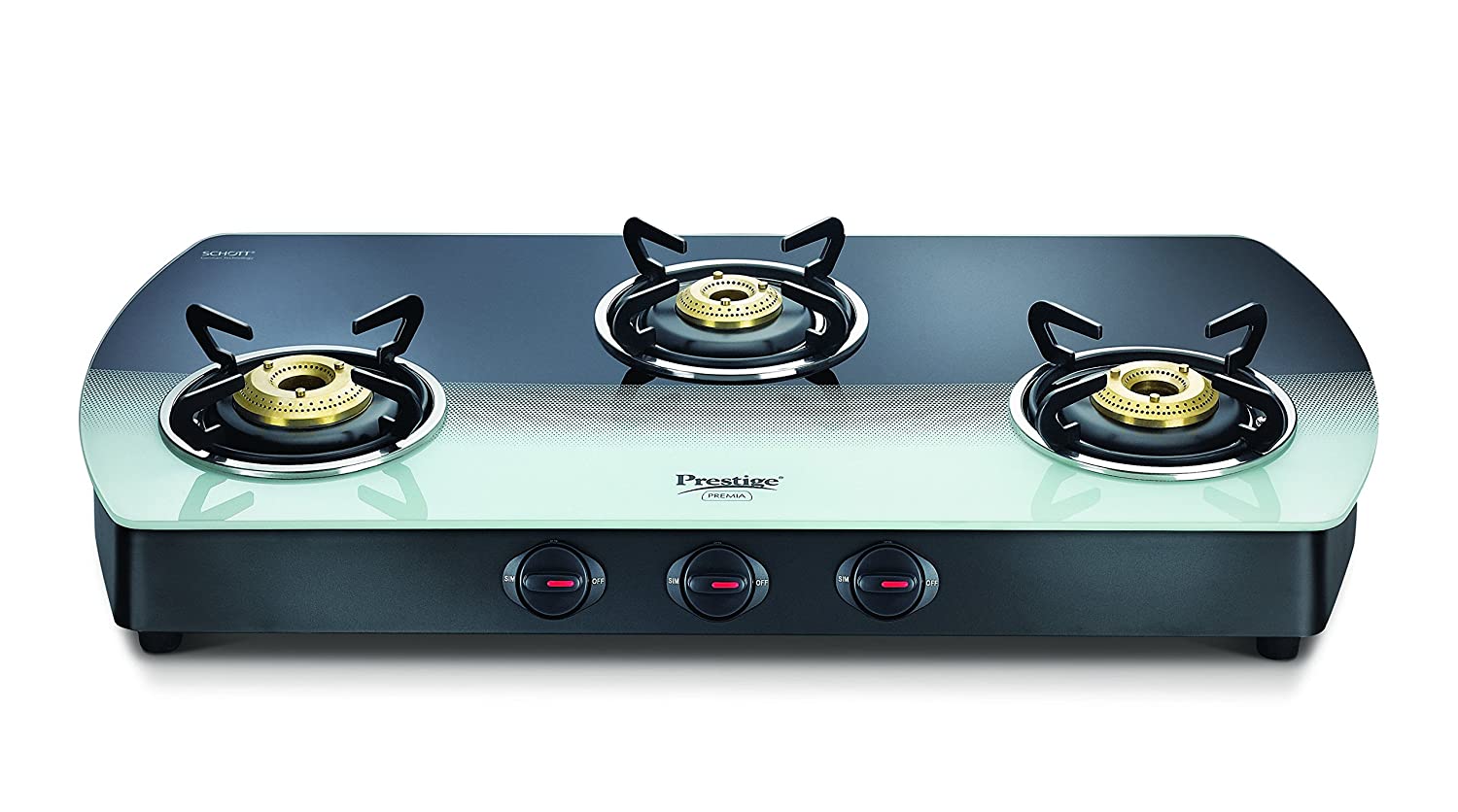 Prestige Premia Glass 3 Burner Gas Stove (Black and White)