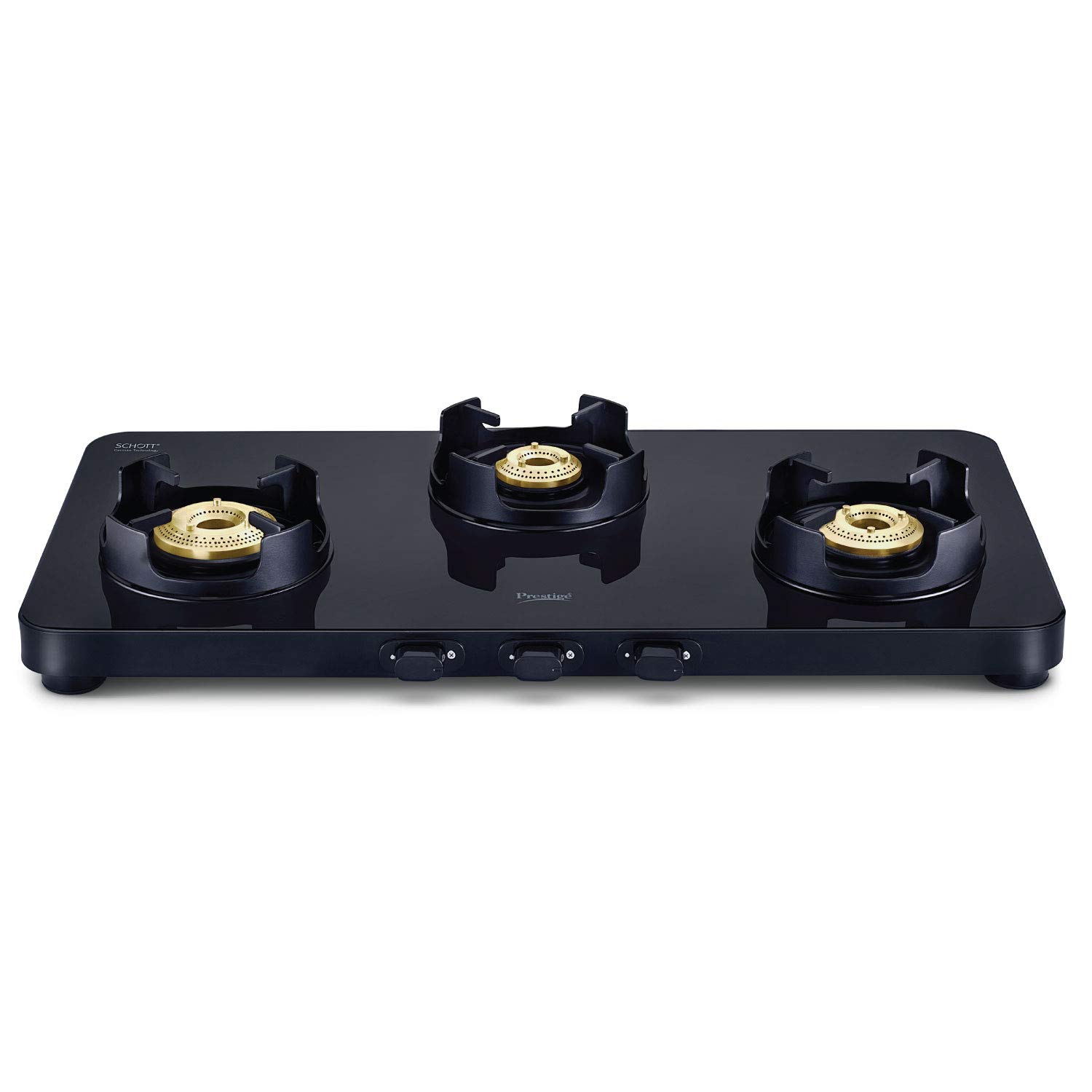 Prestige Edge Schott Glass 3 Burner Gas Stove, Black