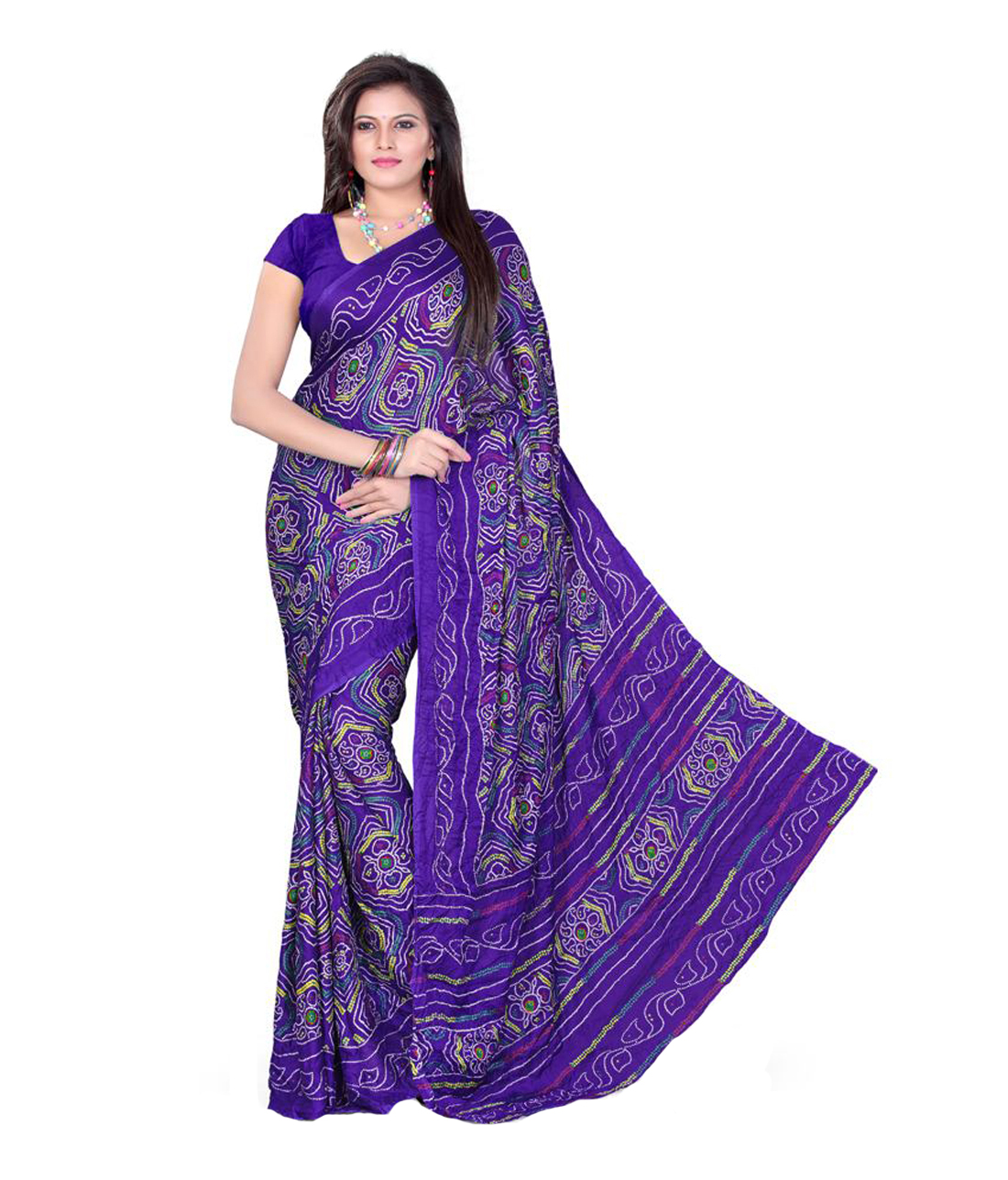 Royal Blue Color Crepe Bandhani Bandhej Chunri Saree