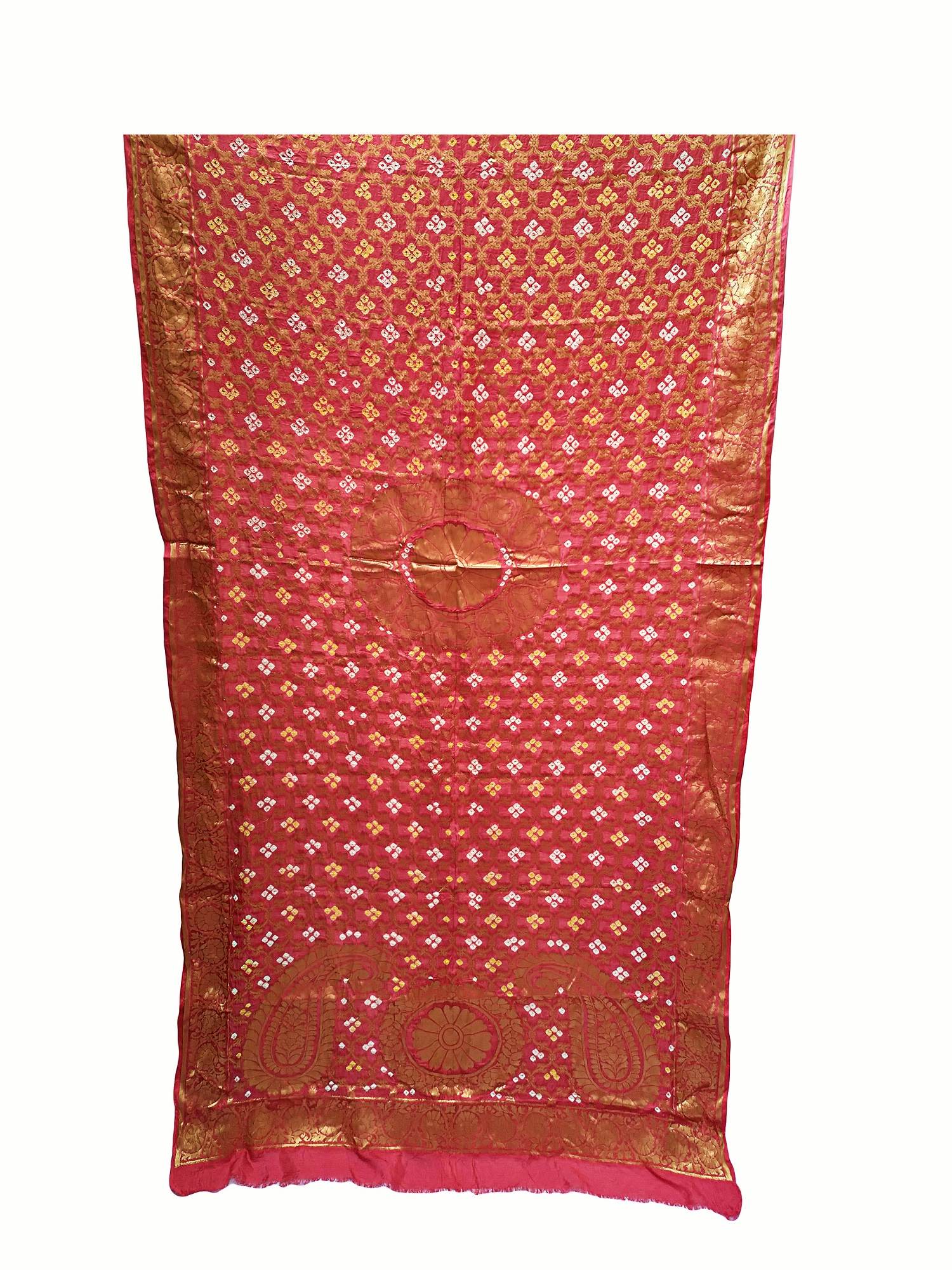 Traditional-Rajasthani-Online-Banarsi-Ghatchola-Bandhej-Zari-Peach-Color-Dupatta