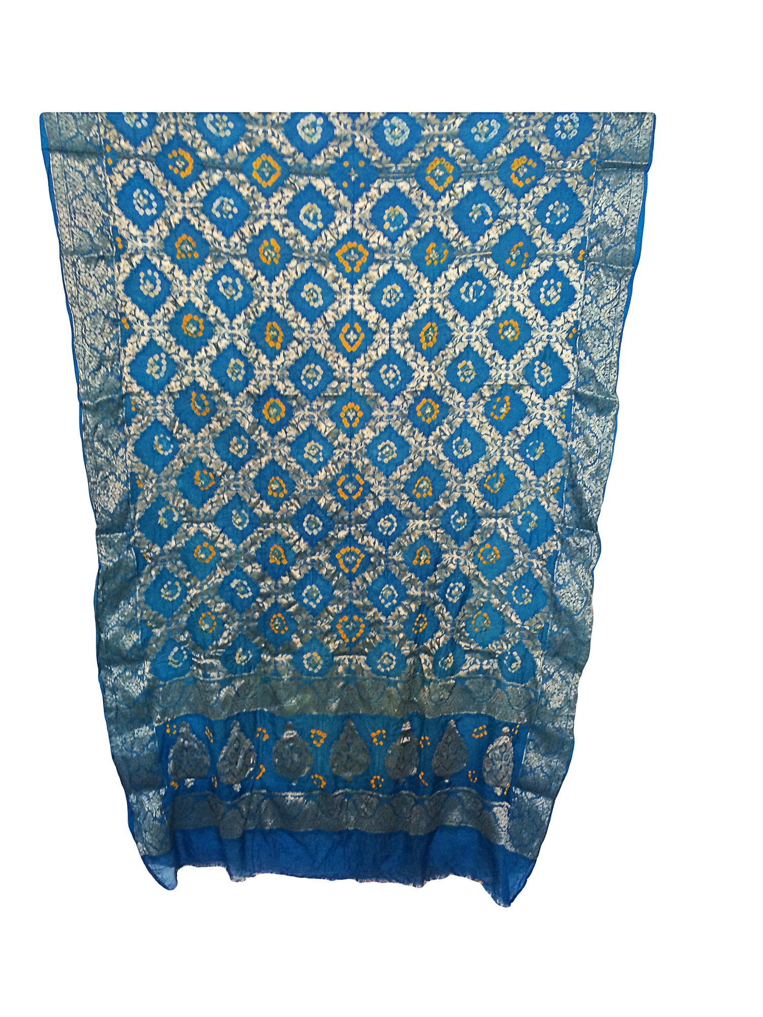 Traditional Banarsi Ghatchola Bandhej Zari Sky Blue Color Online Dupatta