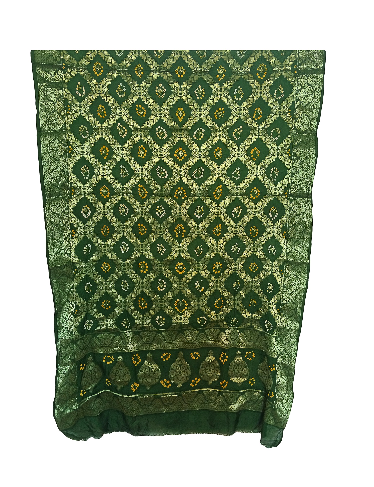 Traditional Banarsi Ghatchola Bandhej Zari Dark Green Color Online Dupatta