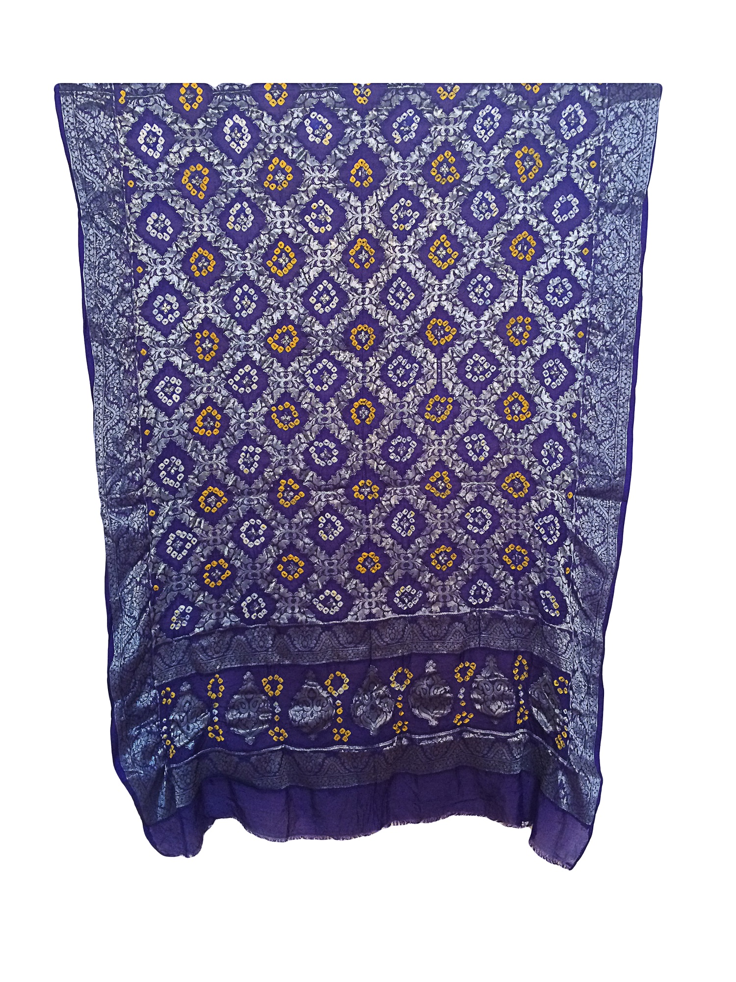 Traditional Banarsi Ghatchola Bandhej Zari Blue Color Online Dupatta