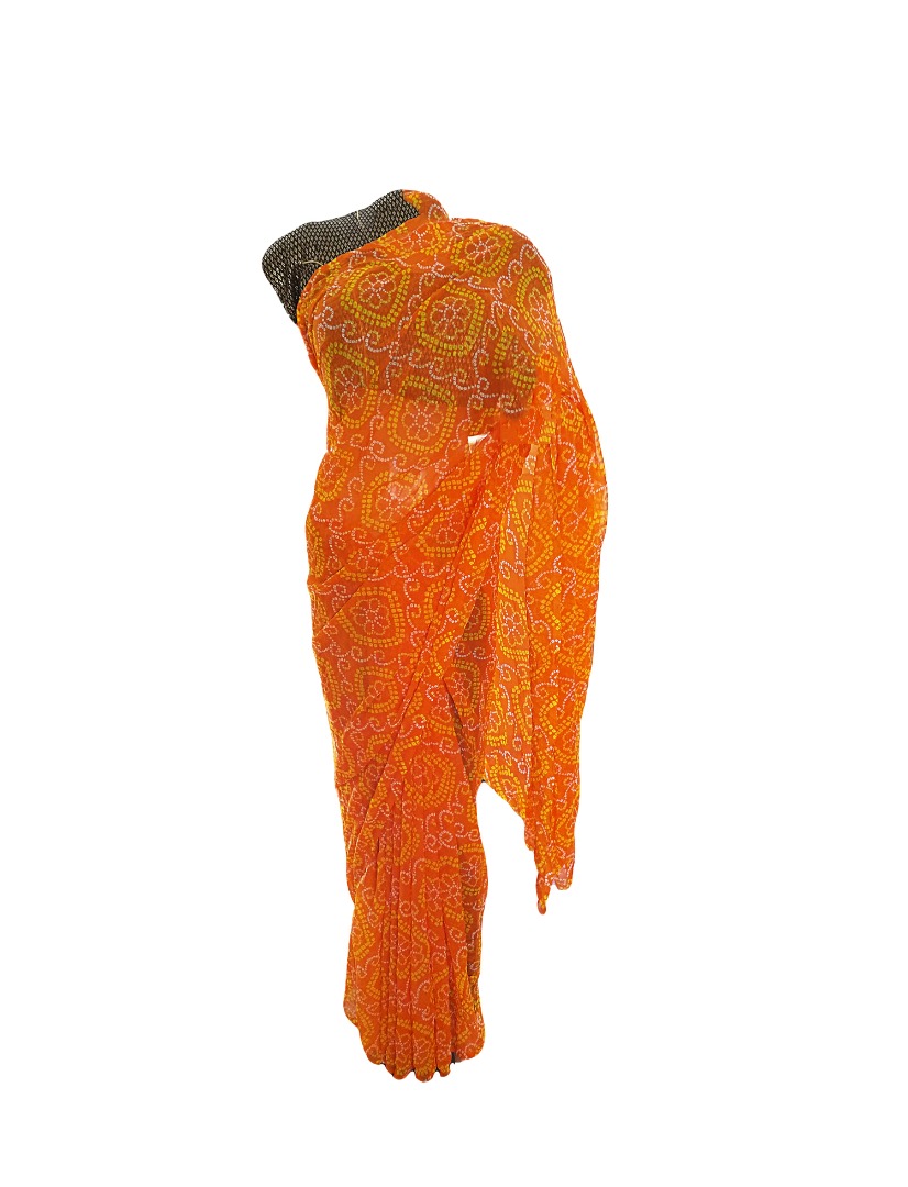 Buy-Online-Rajasthani-Traditional-Bandhani-Light-Orange-Color-Saree