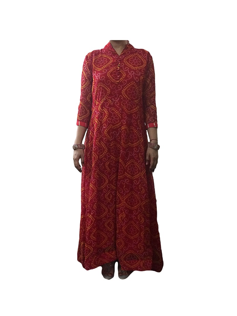 Buy-Online-Trendy-Printed-Georgette-Bandhani-Bandhej-Red-Color-Kurti