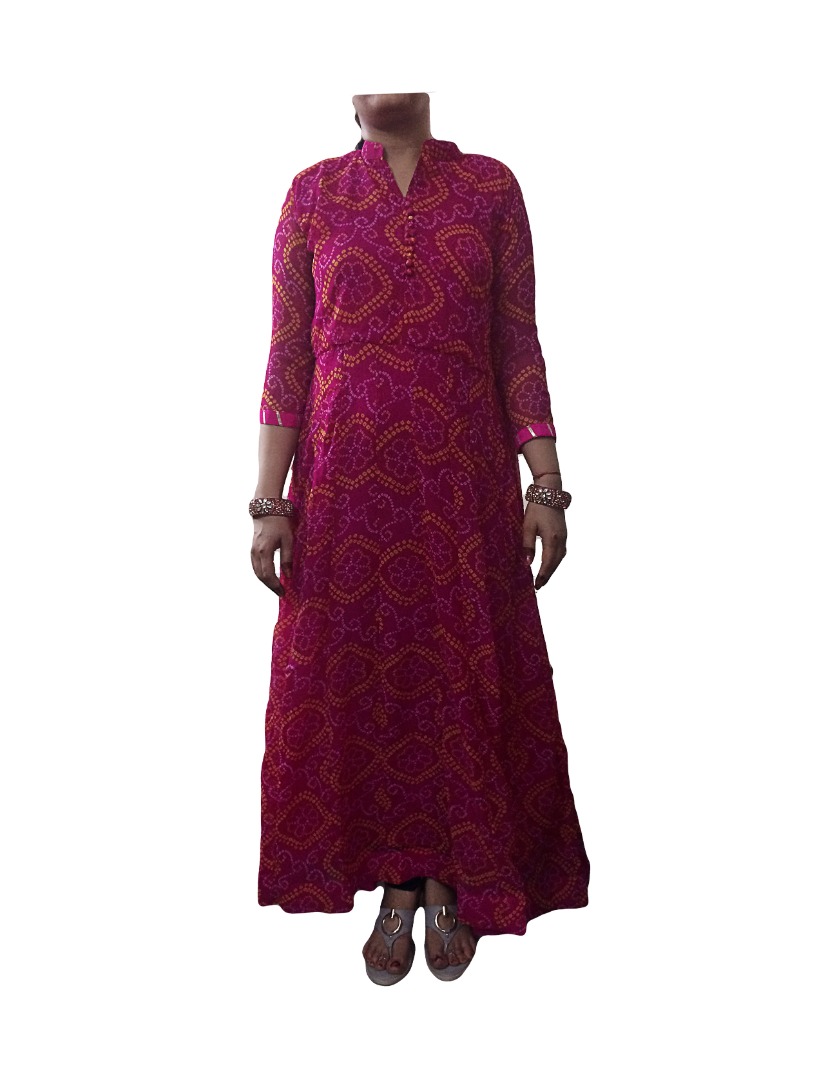 Buy-Online-Trendy-Printed-Georgette-Bandhani-Bandhej-Rani-Color-Kurti