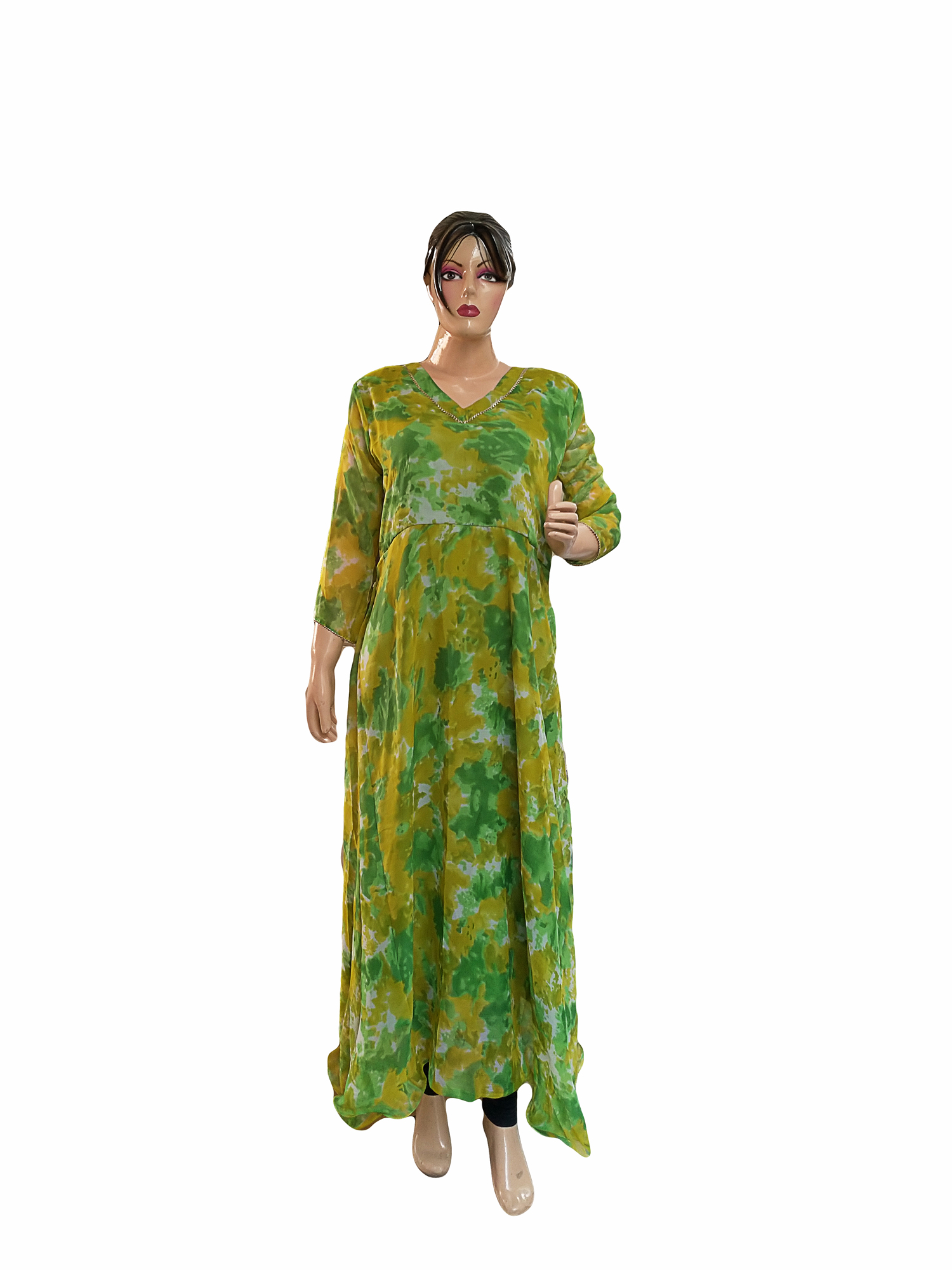 Trendy-Printed-Chiffon-Shibori-Long-Green-Color-Kurti