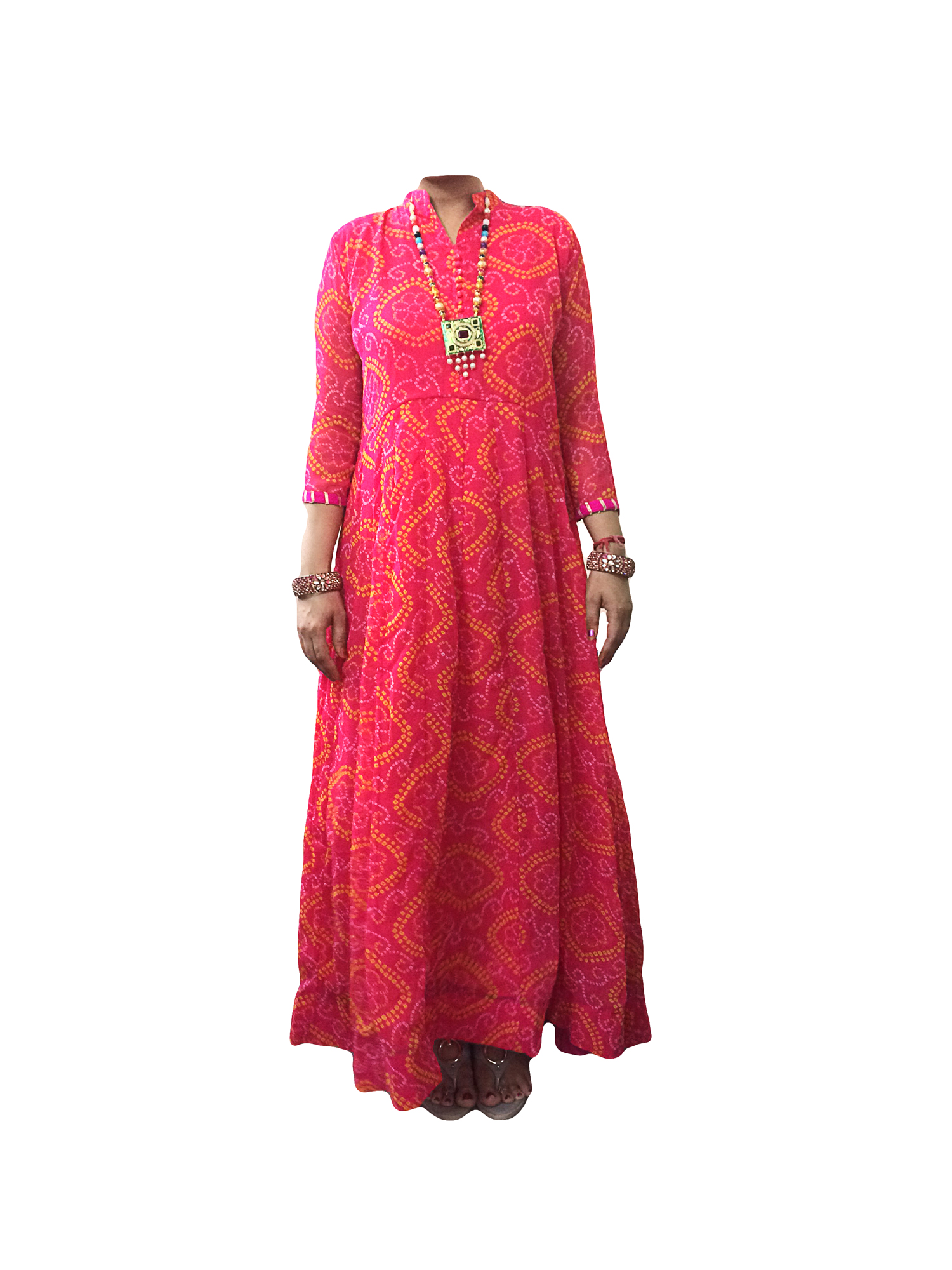 Buy-Online-Trendy-Printed-Georgette-Bandhani-Bandhej-Peach-Color-Kurti