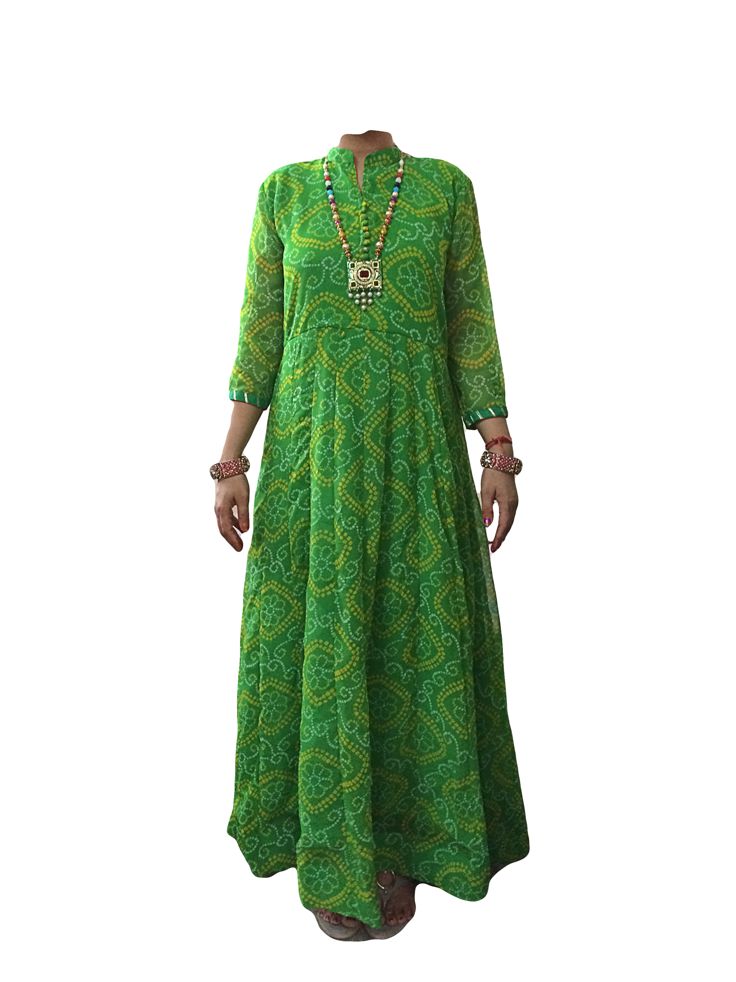 Buy-Online-Trendy-Printed-Georgette-Bandhani-Bandhej-Green-Color-Kurti