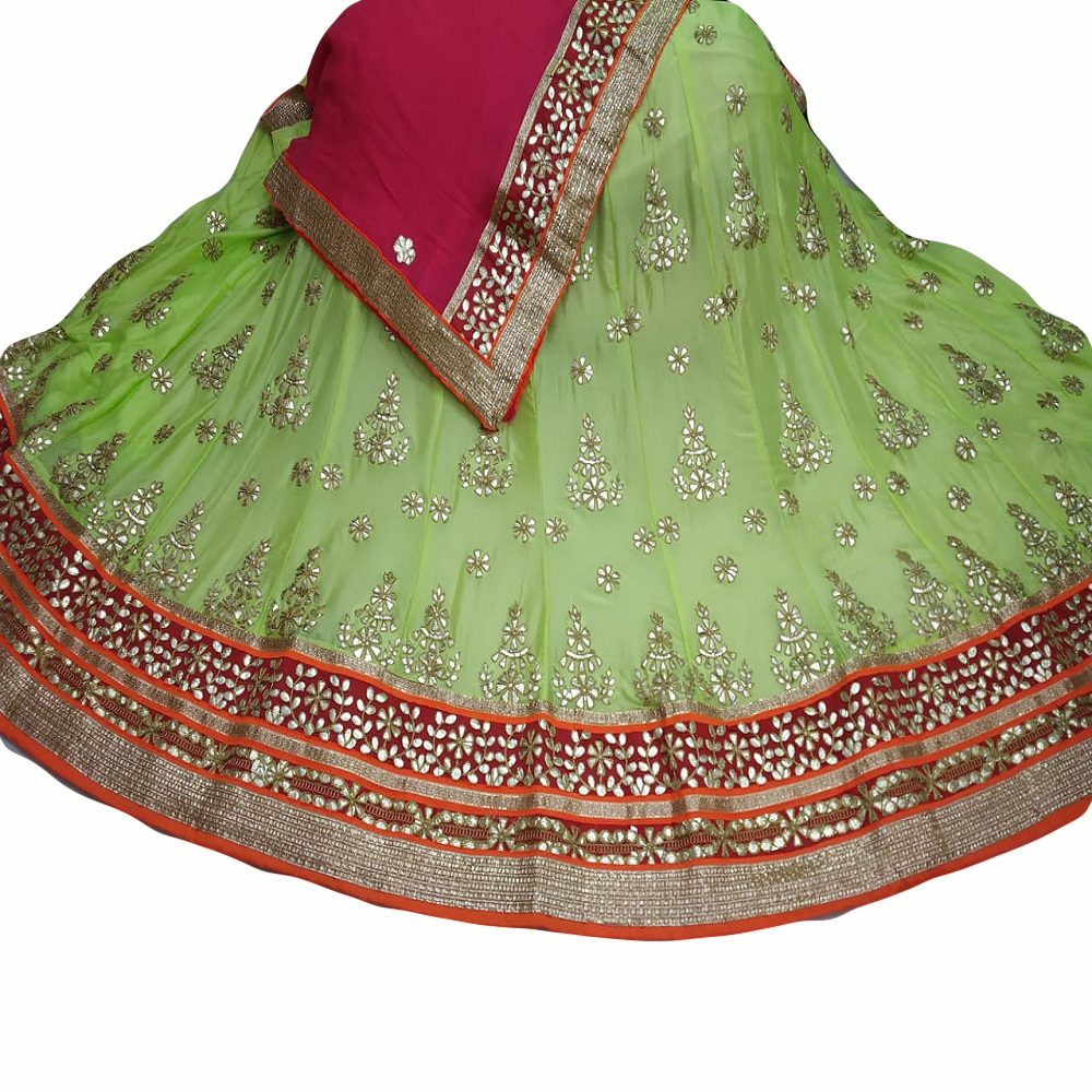 EILARA WOMEN'S LIGHT GREEN GEORGETTE SILVER SEQUINS WORK LEHENGA CHOLI WITH  LATKAN DUPATTA - Eilara - 4213248