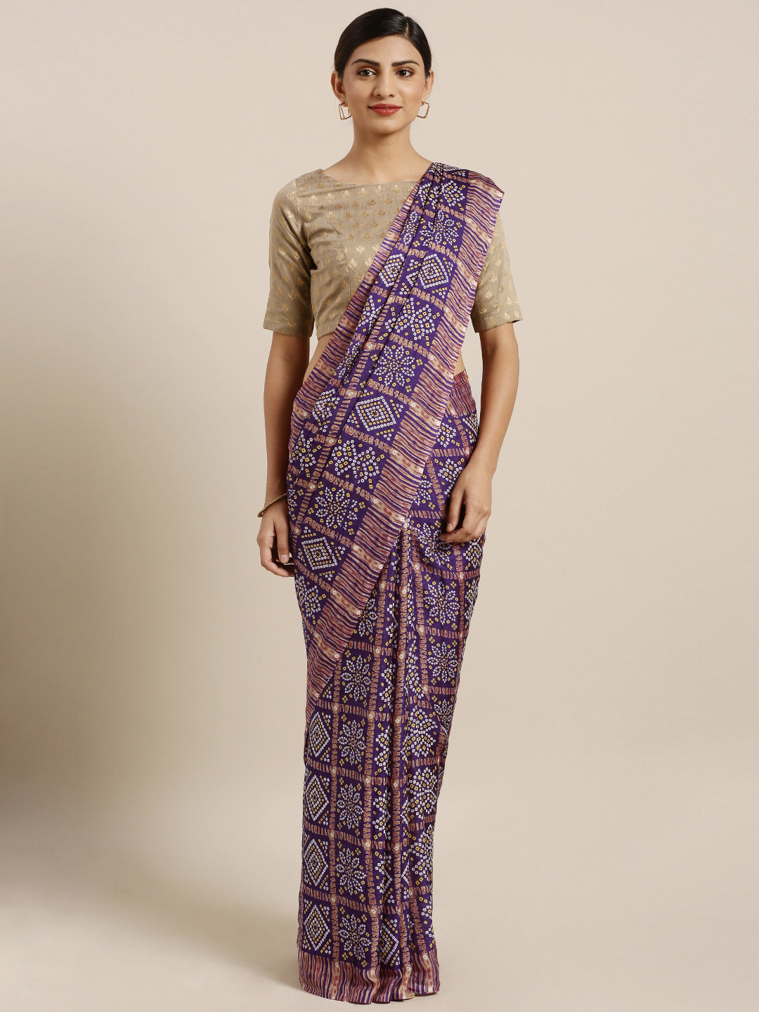 Traditional Designer Purple Color Bandhani Silk Saree