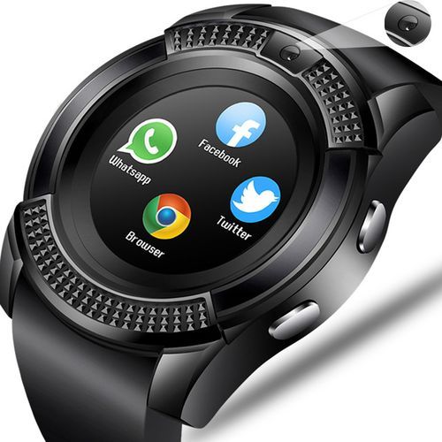 Smartwatch Round Screen IP65 Bluetooth Smart Watch with Sim Toolkit - Black