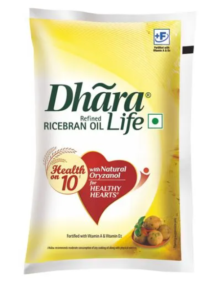 (1 L ) Dhara Refined Oil  Rice Bran (Natural Oryzanol & Vitamin E) 