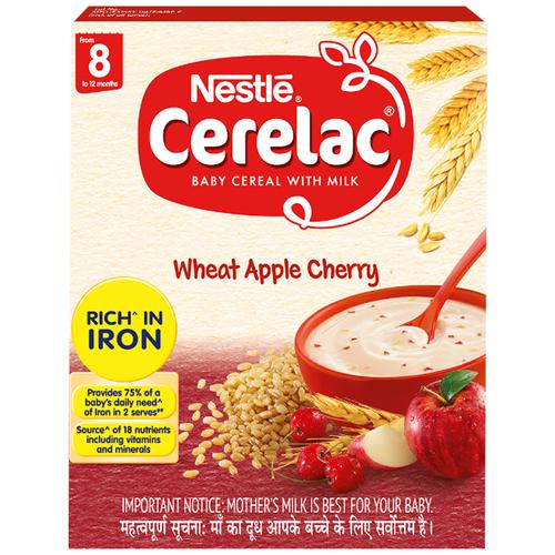 Nestle Cerelac Baby Cereal-Milk, Wheat Apple Cherry - From 8 Months, 300 gm