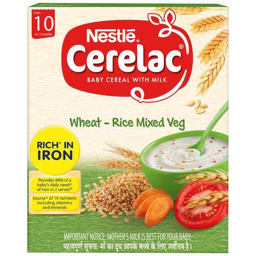 Nestle Cerelac Baby Cereal-Milk-Wheat-Rice-Veg - From 10 Months, 300 gm