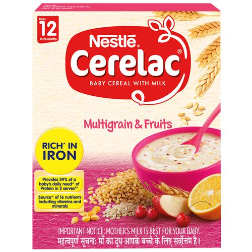 Nestle Cerelac Baby Cereal-Milk, Multigrain, Fruits - From 12 Months, 300 gm