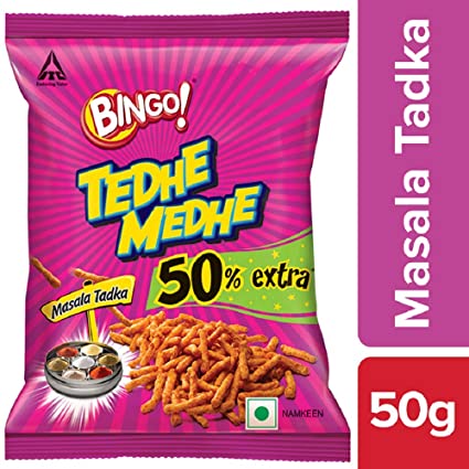 Bingo Tedhe Medhe Masala Tadka Namkeen, 50g