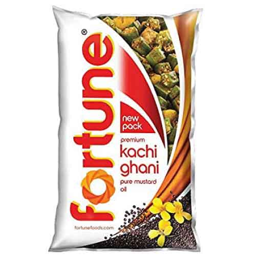 Fortune Kachi Ghani Pure Mustard Oil Pouch, 1L