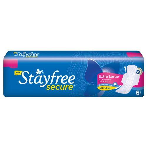 STAYFREE Sanitary Pads - Secure Xl Cottony Soft, with Wings, 6 pads