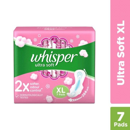 Whisper Sanitary Pads - XL, Ultra Soft, 7 pcs