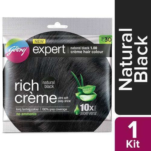 Godrej Expert Rich Creme Hair Colour - Shade 1 Natrual Black, Single Use, 20 g + 20 ml Sachet