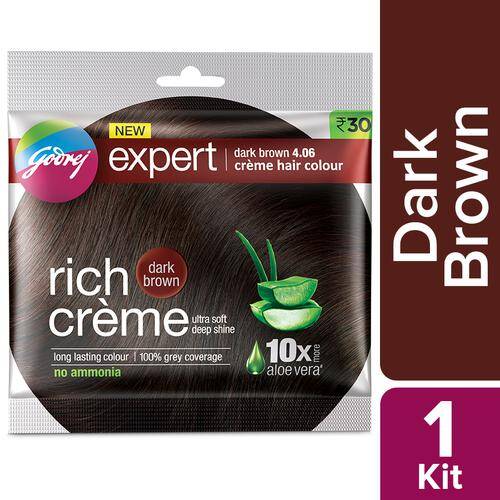 Godrej Expert Rich Creme Hair Colour - Shade 4.06 Dark Brown, Single Use, 20 g + 20 ml Sachet