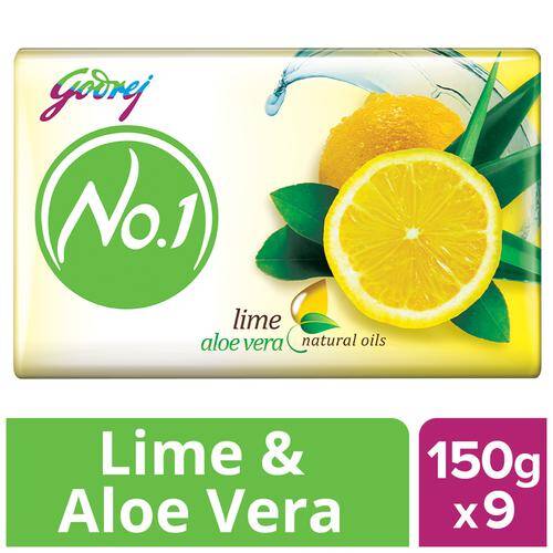 Godrej No.1 No.1 Bathing Soap - Lime & Aloe Vera, 150 g (Pack of 9)