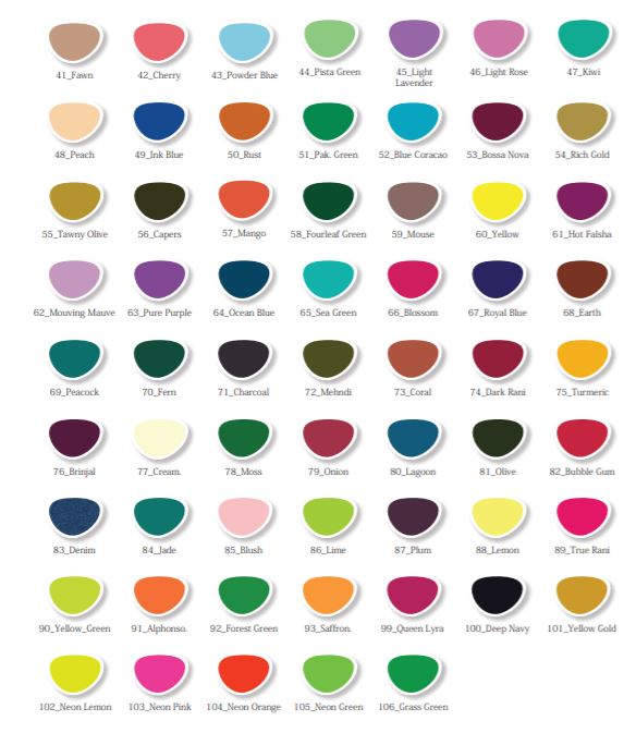 Lux Lyra Leggings Colour Chart