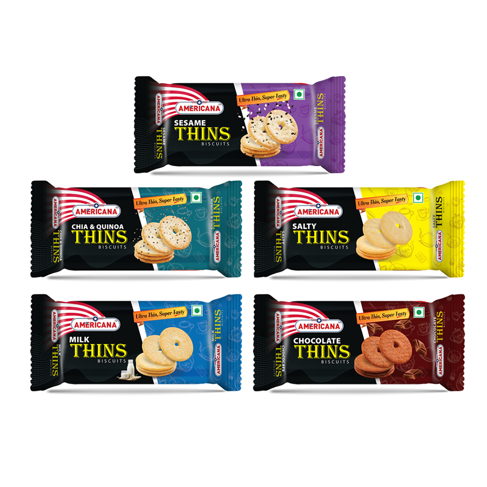 AMERICANA Mix Thins Biscuits Chocolate, Milk, Salty, Sesame Seeds, Chia&Quinoa 36 g Pack