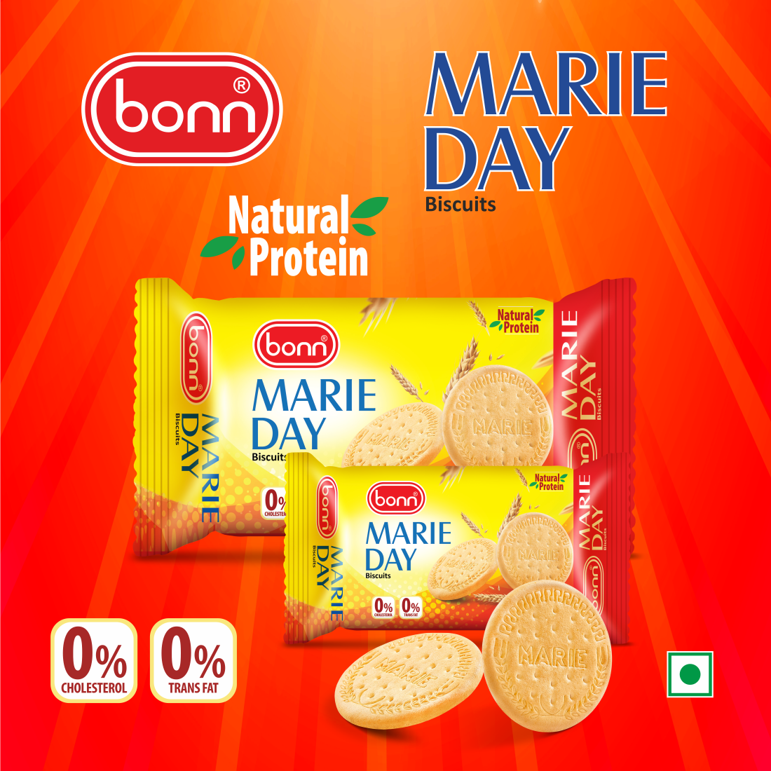 Bonn Marie Day Biscuits, Cholestrol Free, TransFat Free, Natural Protein, 80 g Pack