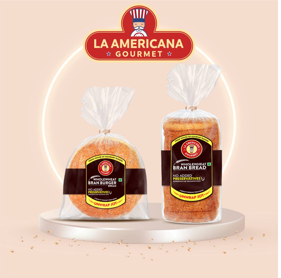 La Americana Wholewheat BRAN BREAD 350g, and La Americana Wholewheat Bran Burger 150g, (Pack of 1 each)