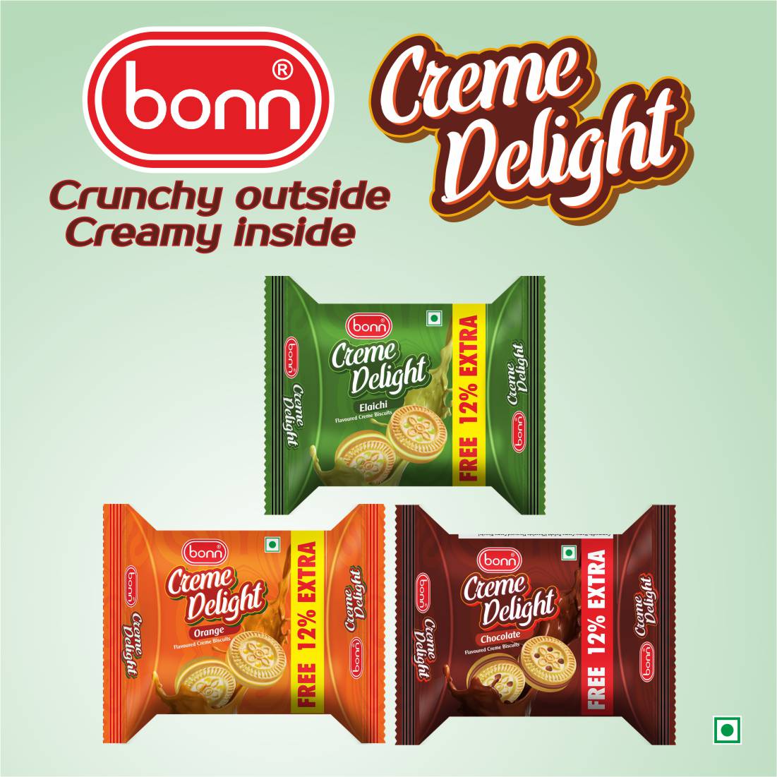 Bonn Creamy Delight 76g Combo pack (Orange, Chocolate and Elaichi Flavour) 5 Pack Each