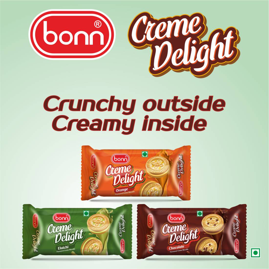 Bonn Creamy Delight 38g Combo pack (Orange, Chocolate and Elaichi Flavour) 5 Pack Each