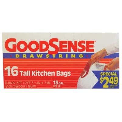 Good Sense Tall Kitchen Bags Draw String 13gal 16ct (9/cs) G