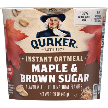 Quaker Instant Oatmeal Cups, Maple & Brown Sugar, 1.69 oz Cup