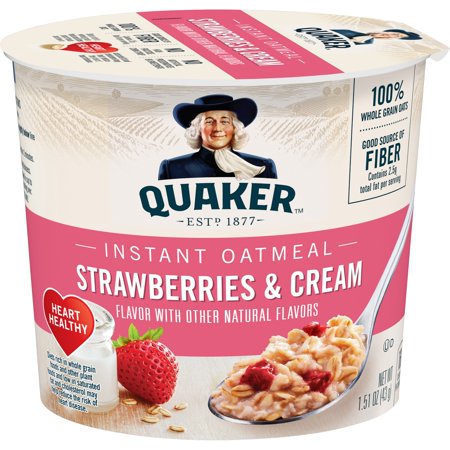 Quaker Instant Oatmeal Cup, Strawberries & Cream, 1.51 oz Cup