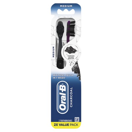 Oral-B Charcoal Toothbrush, Medium Charcoal Bristes, 2 ct