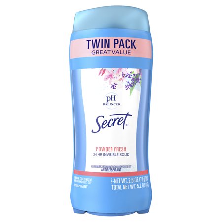 Secret Invisible Solid Antiperspirant and Deodorant, Powder Fresh, Twin Pack, 2.6 oz each