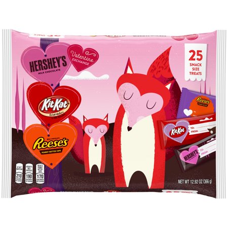 Hershey, Valentine Exchange Assorted Milk Chocolate Snack Size Candy, Valentine's Day, 12.92 Oz., Bag, 25 Pieces