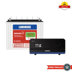 Luminous Zelio 1100 Home Inverter/UPS and Battery RC18000 150Ah + FREE TROLLEY