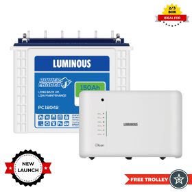 Luminous SW UPS ICON 1100 Home Inverter/UPS and Battery PC18042 150Ah + FREE TROLLEY