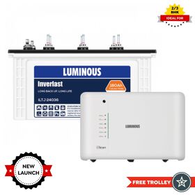 Luminous SW UPS ICON 1100 Home Inverter/UPS and Battery ILTJ24036 180Ah + FREE TROLLEY