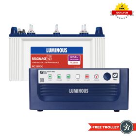 Luminous ECO WATT NEO 1050 Home Inverter/UPS and Battery RC15000 120Ah + FREE TROLLEY