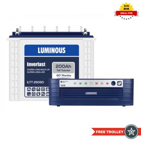 Luminous ECO WATT+ Rapid 1250 Home Inverter/UPS and Battery ILTT25060 200Ah + FREE TROLLEY