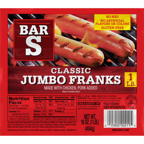 Bar S Jumbo Franks (Salchichas)    24/16oz